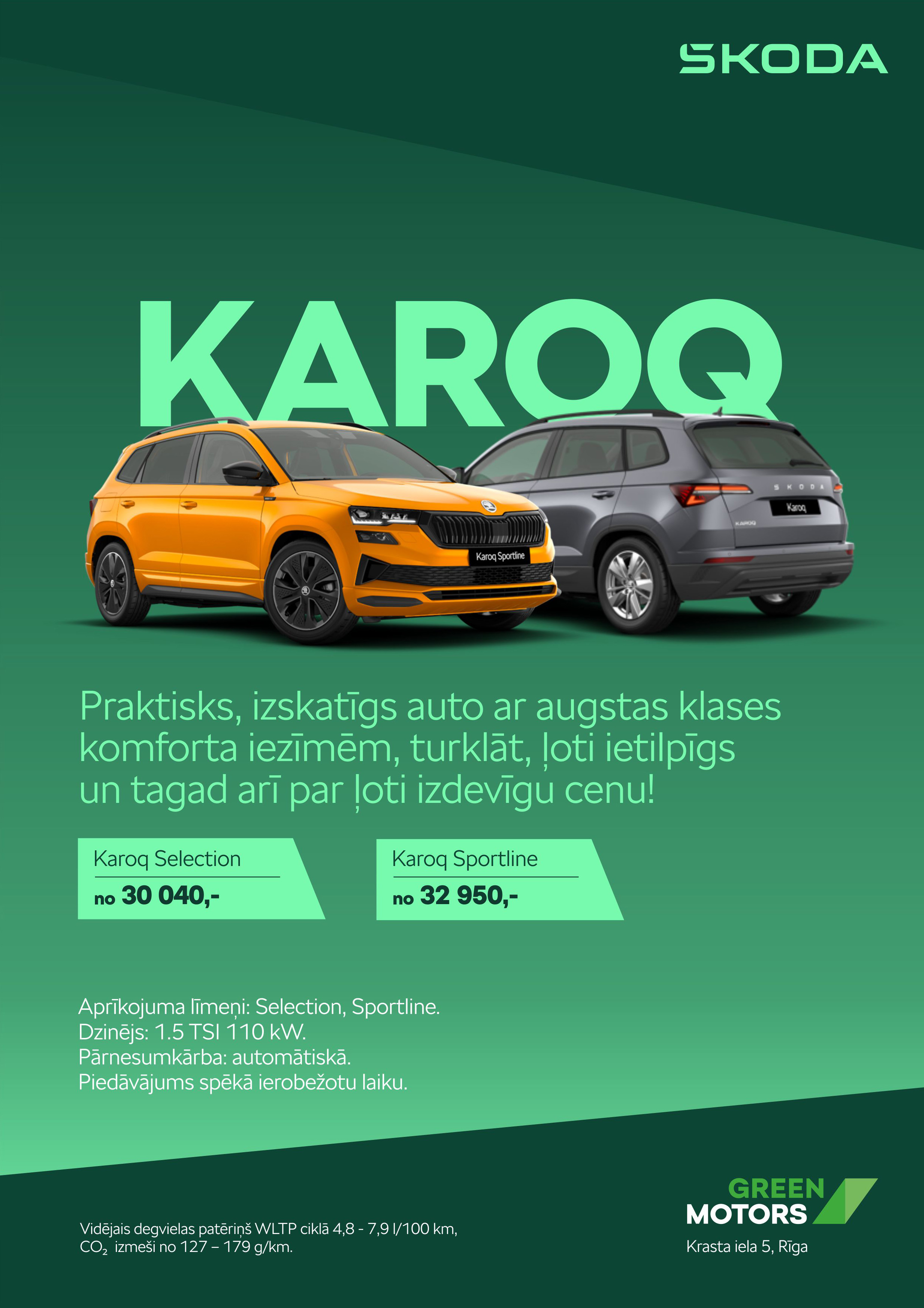 Piedāvājumā labi aprīkots Karoq par īpašo cenu! Piedāvājumā labi aprīkots Karoq par īpašo cenu!